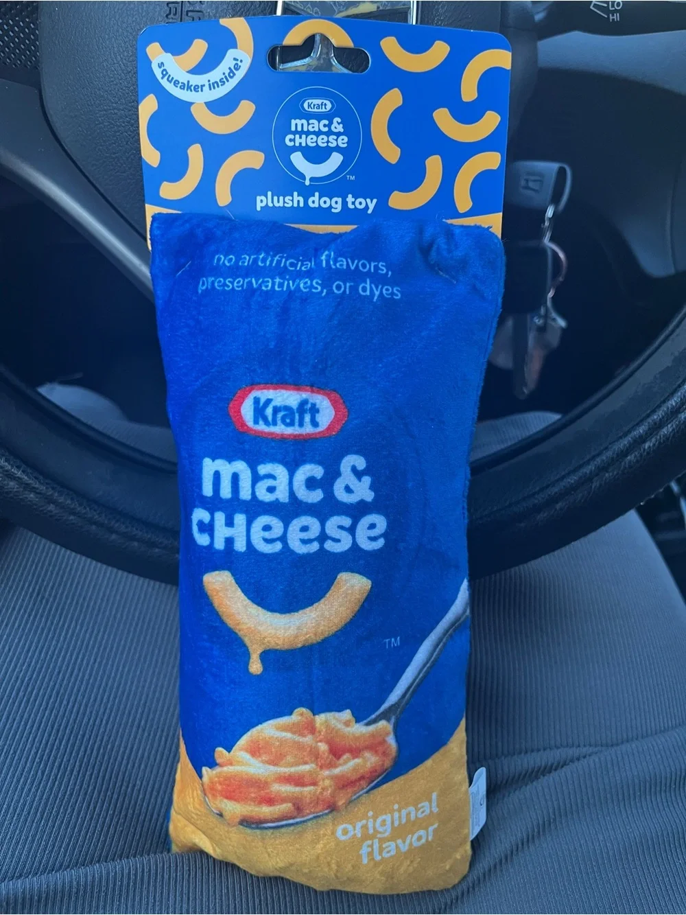 Kraft Mac & Cheese Plush Dog Toy Squeaker Original Flavor NWT